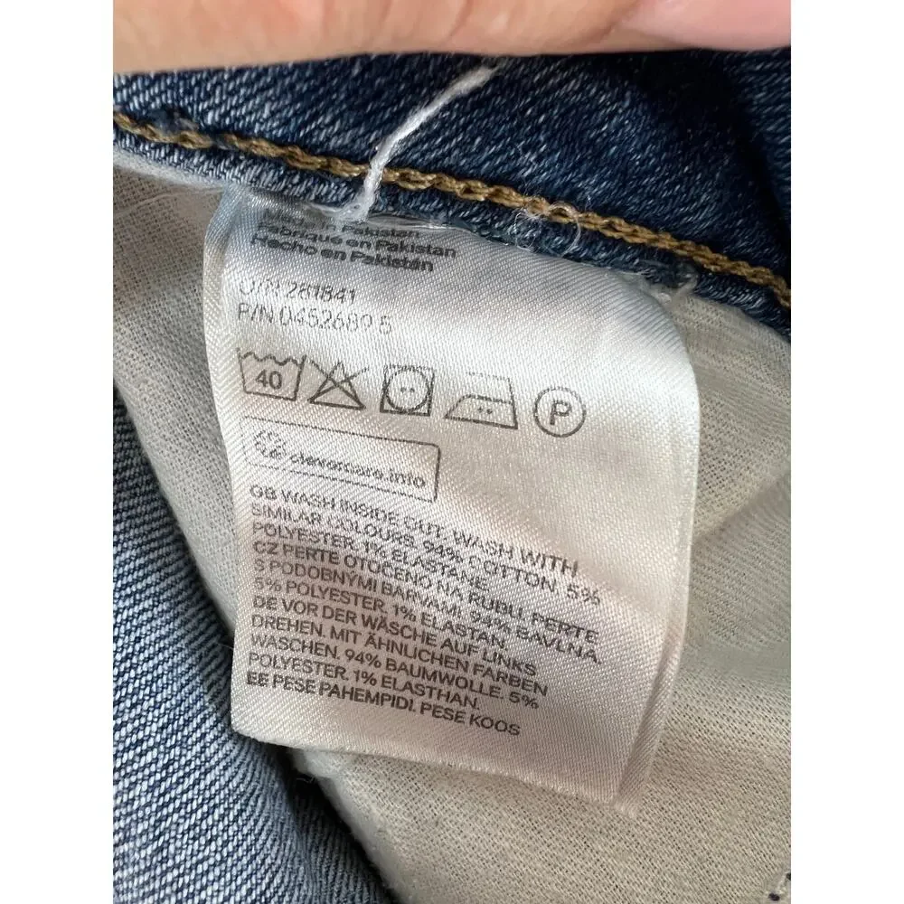 H&M Conscious Medium Wash Blue Skinny Jeans Raw Frayed Hem Mid-Rise Size 10 40